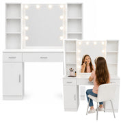 Cosmetic Dressing Table with LED Mirror, Drawer Cabinets, White, 141x114x39 cm