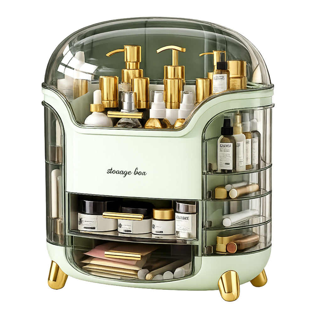 Large Cosmetics Organizer with Drawers and Lid Green