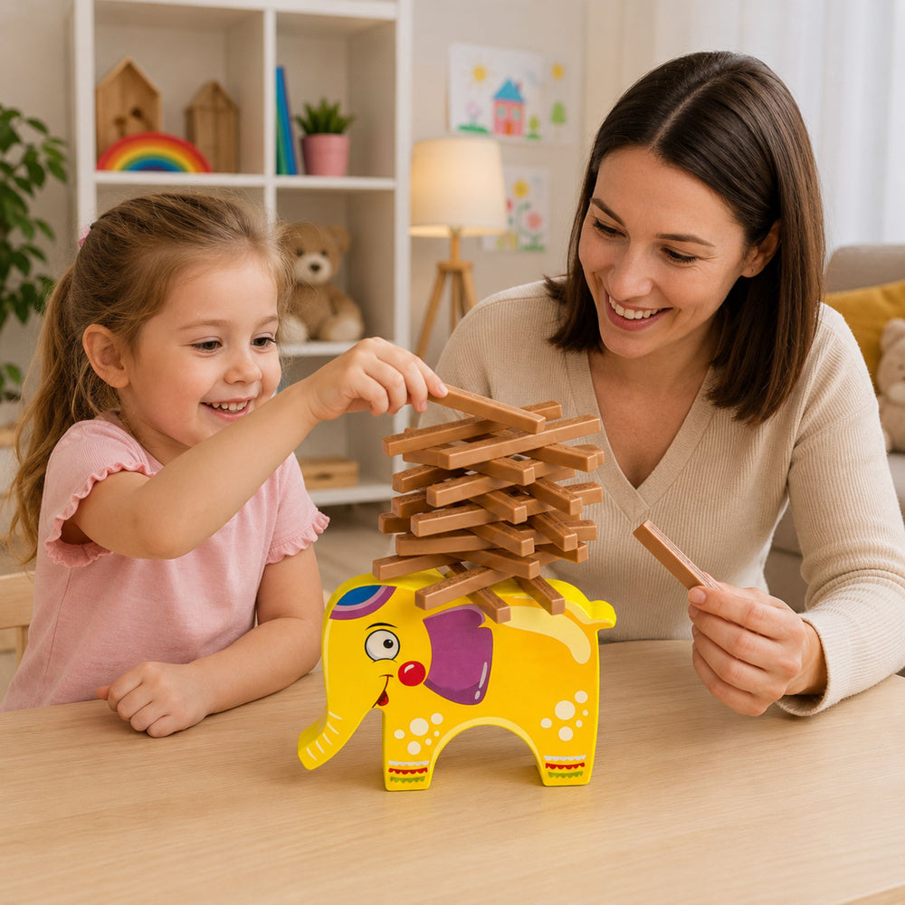 Skill Game Balancing Elephant Build a Tower of Blocks Elephant 61 pcs.