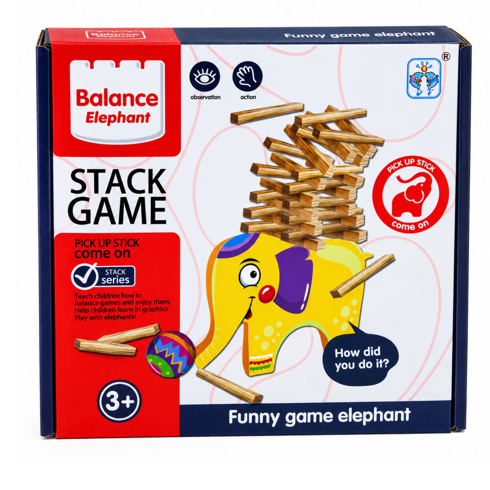 Skill Game Balancing Elephant Build a Tower of Blocks Elephant 61 pcs.