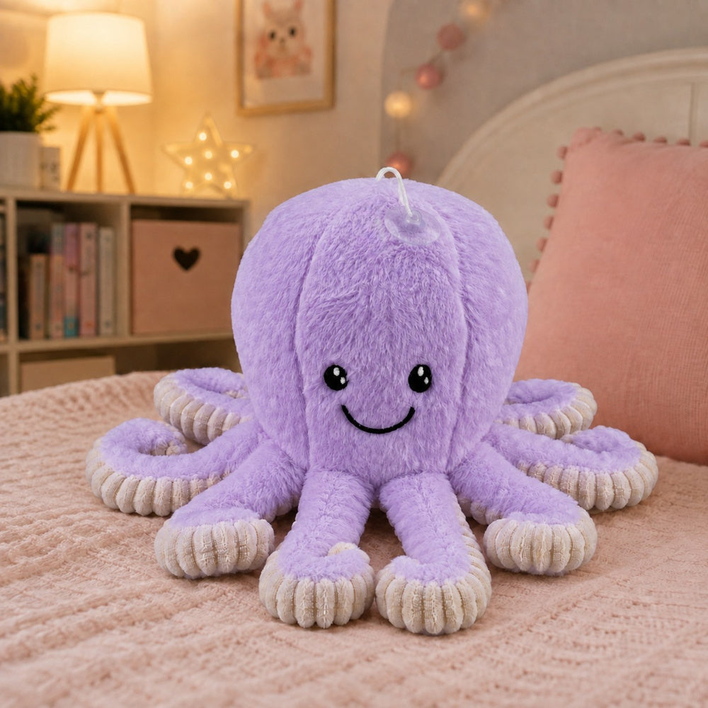 Plush Octopus Plush Toy with Suction Cup, Purple, 16 cm