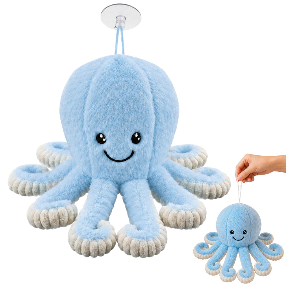 Plush Octopus Plush Toy with Suction Cup, Blue, 16 cm