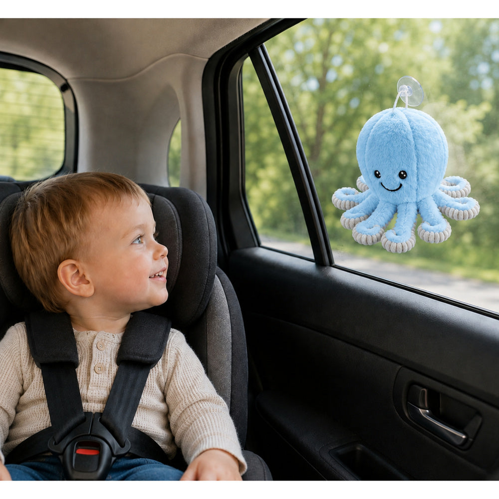 Plush Octopus Plush Toy with Suction Cup, Blue, 16 cm