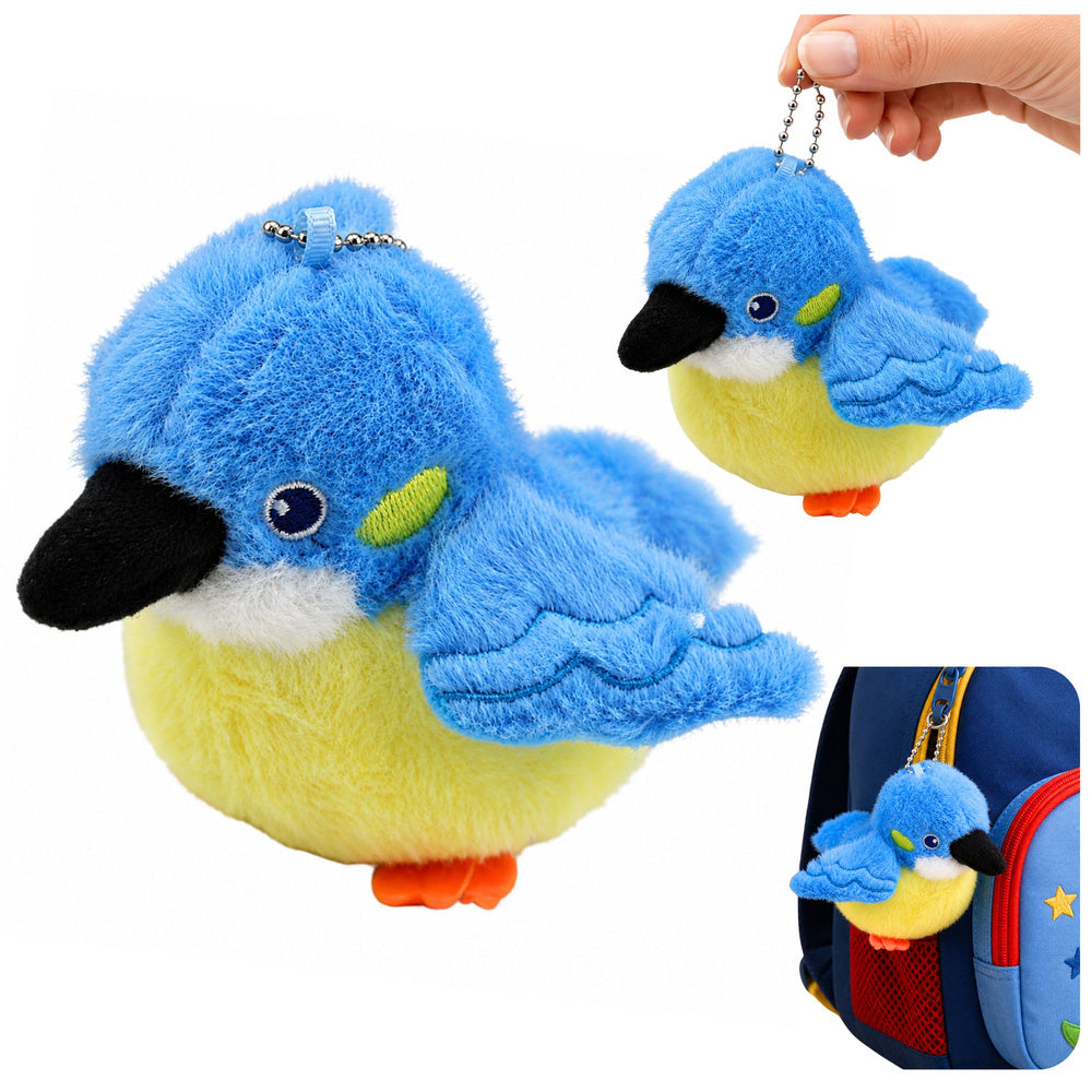 Plush Bird Mascot on a Keychain with a Pendant Blue 9 cm