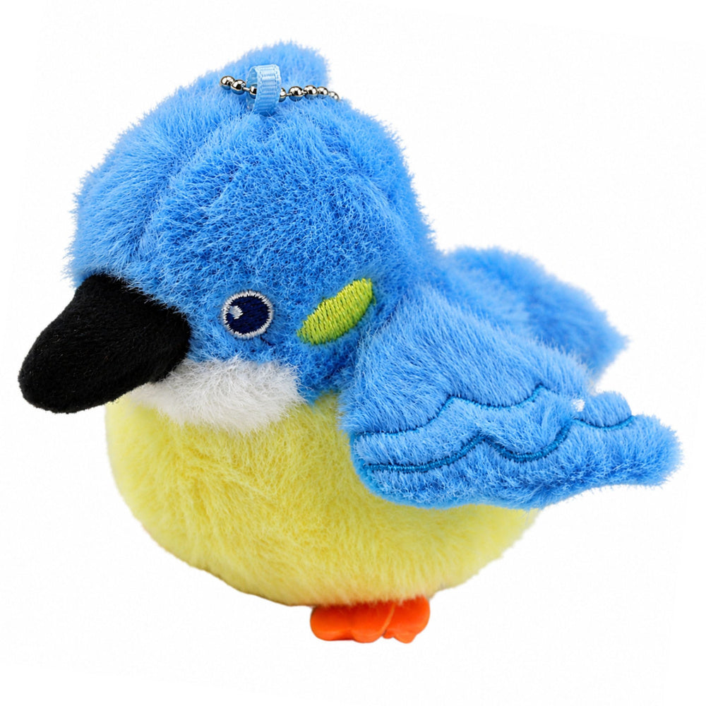 Plush Bird Mascot on a Keychain with a Pendant Blue 9 cm