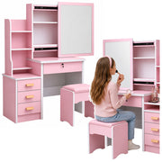 Cosmetic Dressing Table with Mirror, Drawers, Shelves, Stool, Pink 130x80x36 cm