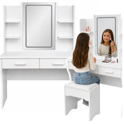 Cosmetic Dressing Table with LED Mirror, Shelves, Drawers, White 140x80x40 cm