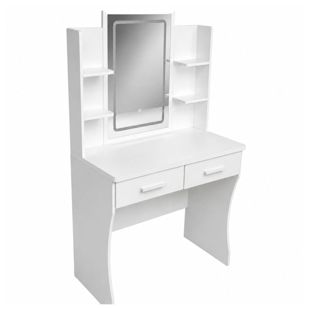 Cosmetic Dressing Table with LED Mirror, Shelves, Drawers, White 140x80x40 cm