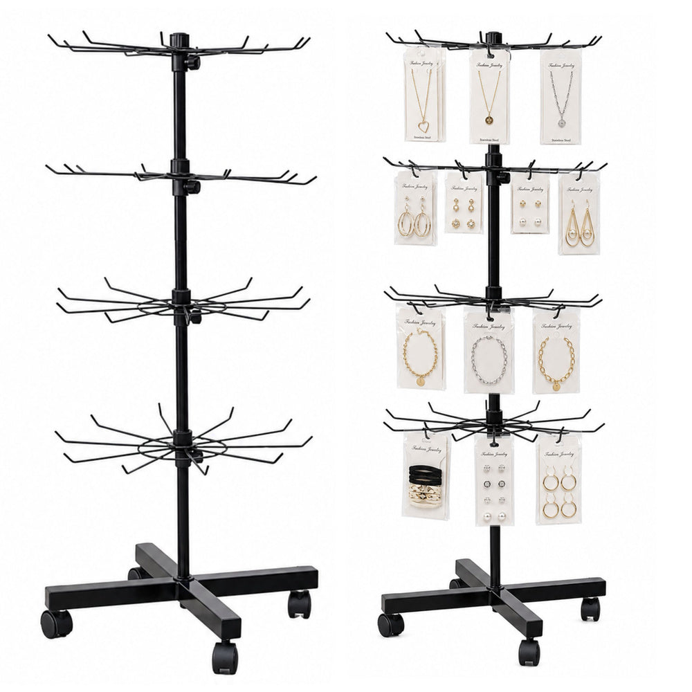 Rotating Display Shelf Hanger 4-Tier On Wheels Black 40x150cm