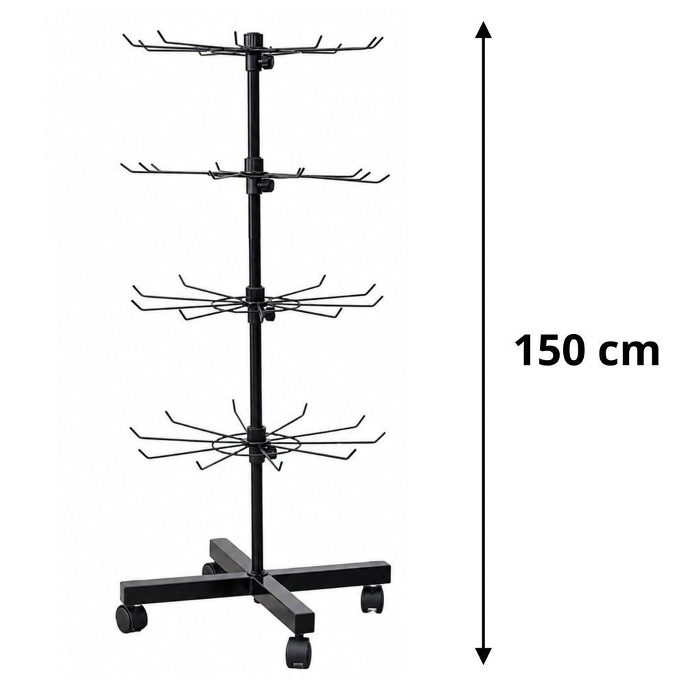 Rotating Display Shelf Hanger 4-Tier On Wheels Black 40x150cm
