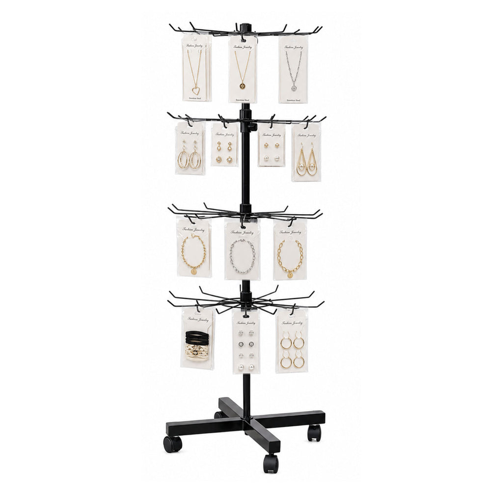 Rotating Display Shelf Hanger 4-Tier On Wheels Black 40x150cm