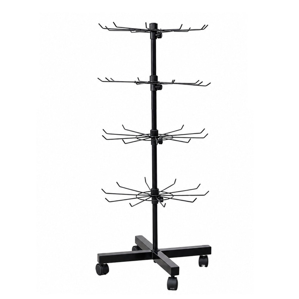 Rotating Display Shelf Hanger 4-Tier On Wheels Black 40x150cm