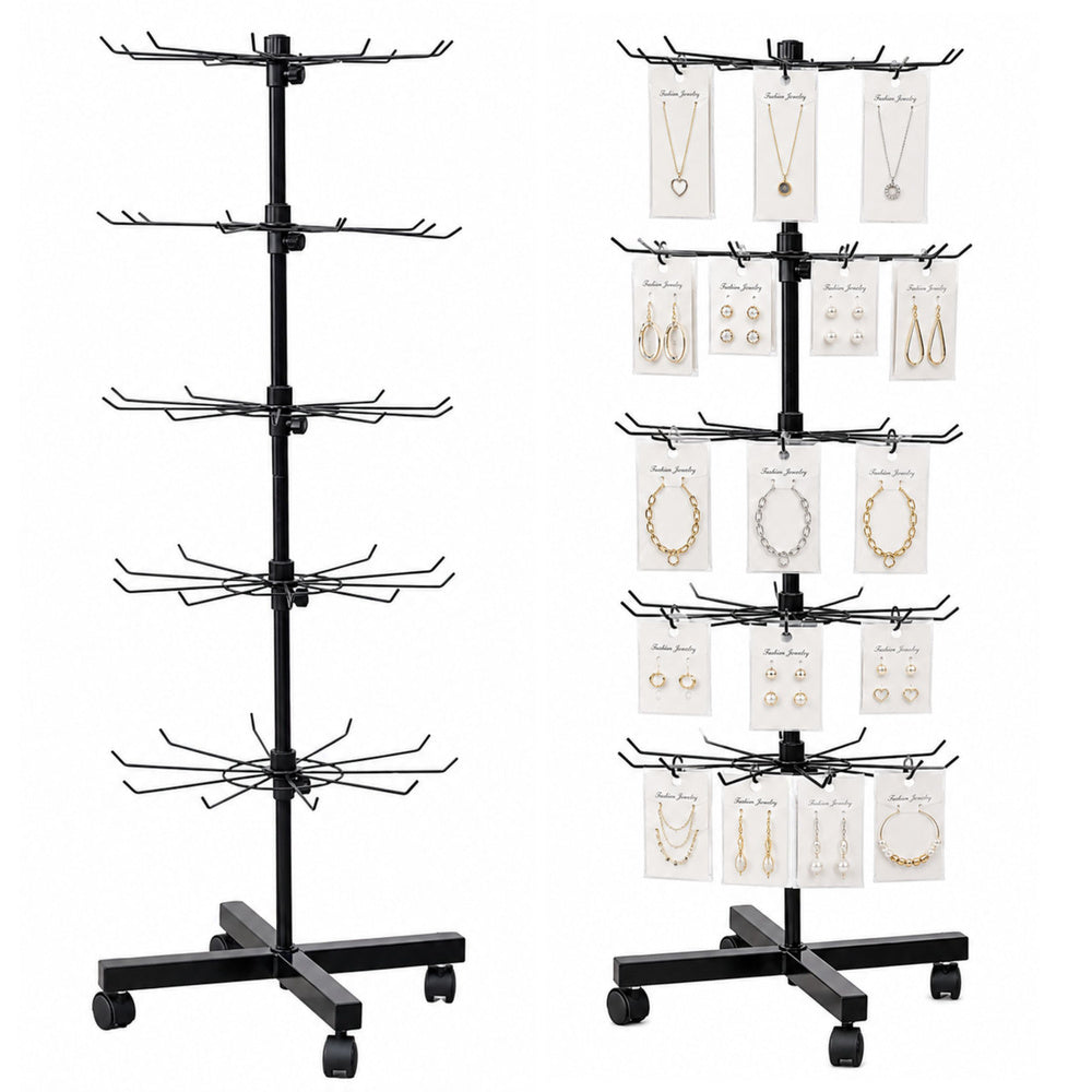 Rotating Display Shelf Hanger 5-Tier On Wheels Black 40x150cm