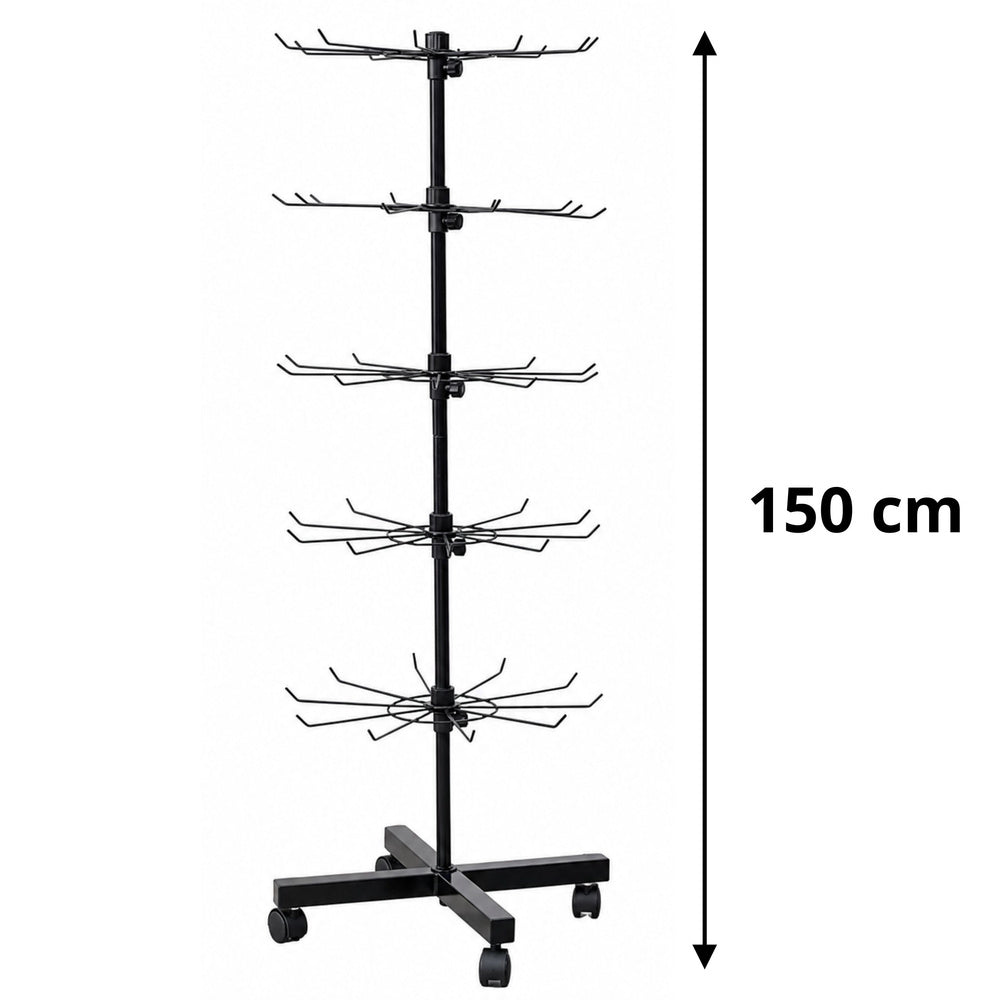 Rotating Display Shelf Hanger 5-Tier On Wheels Black 40x150cm