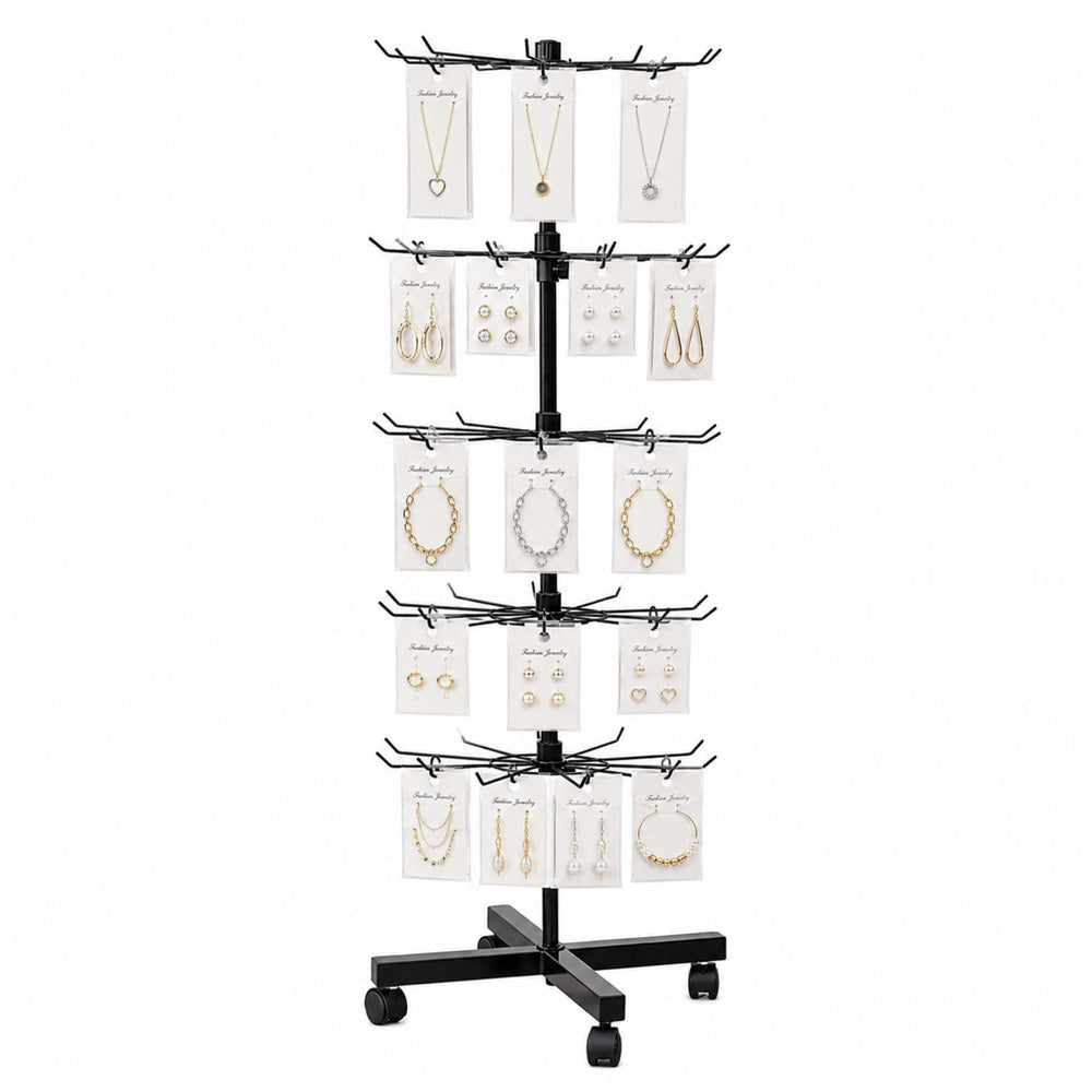 Rotating Display Shelf Hanger 5-Tier On Wheels Black 40x150cm