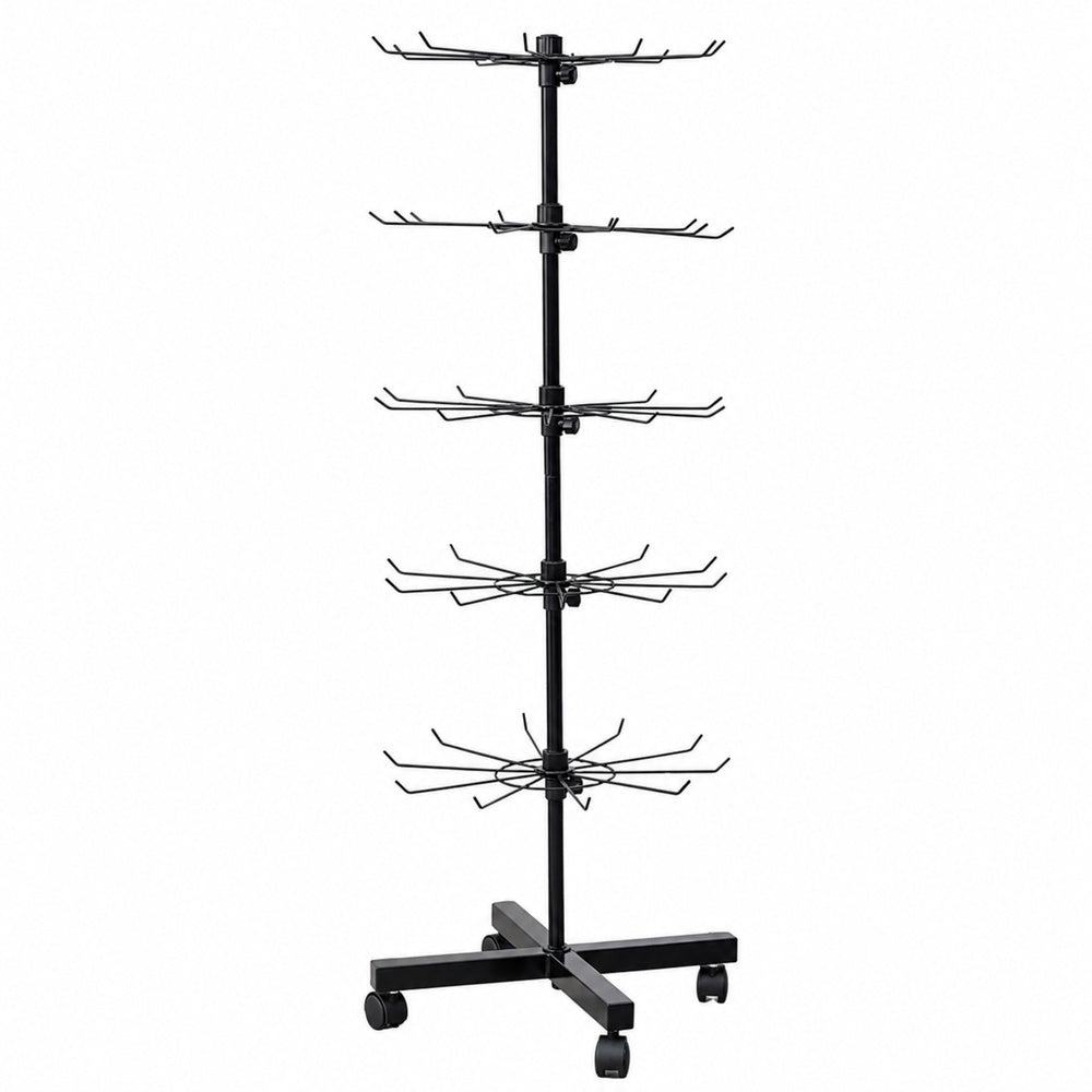 Rotating Display Shelf Hanger 5-Tier On Wheels Black 40x150cm