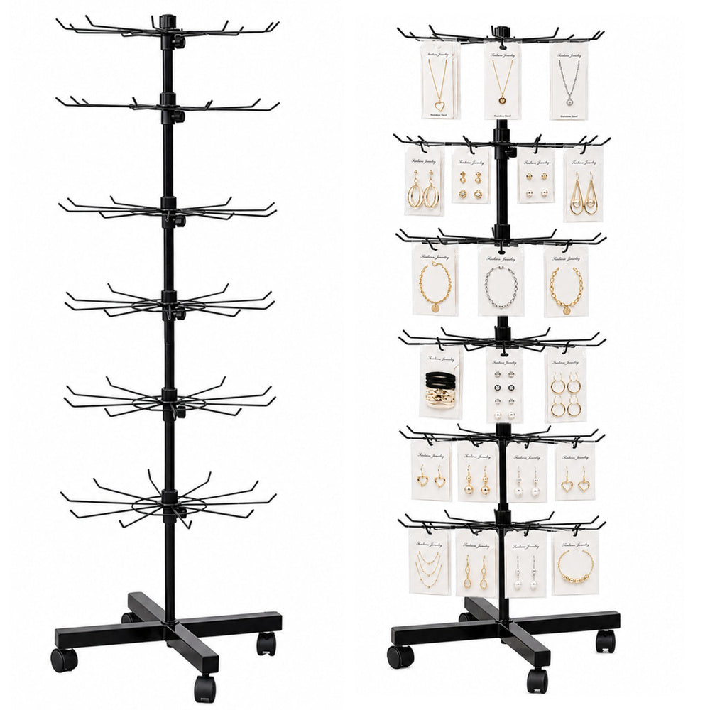 Rotating Display Shelf Hanger 6-Tier On Wheels Black 40x150cm