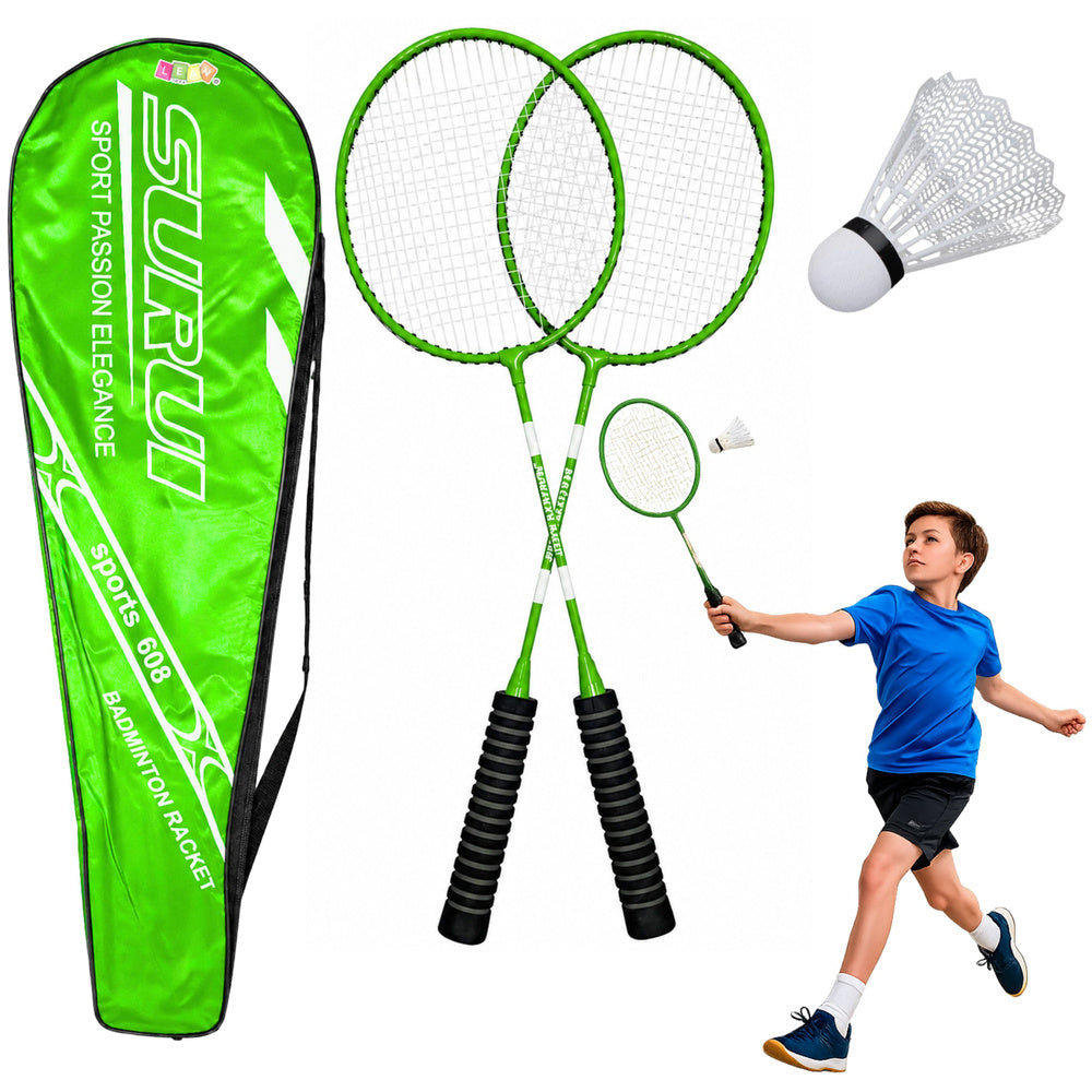 Reketi za badminton sa futrolom i lopticom 4u1 - zeleni