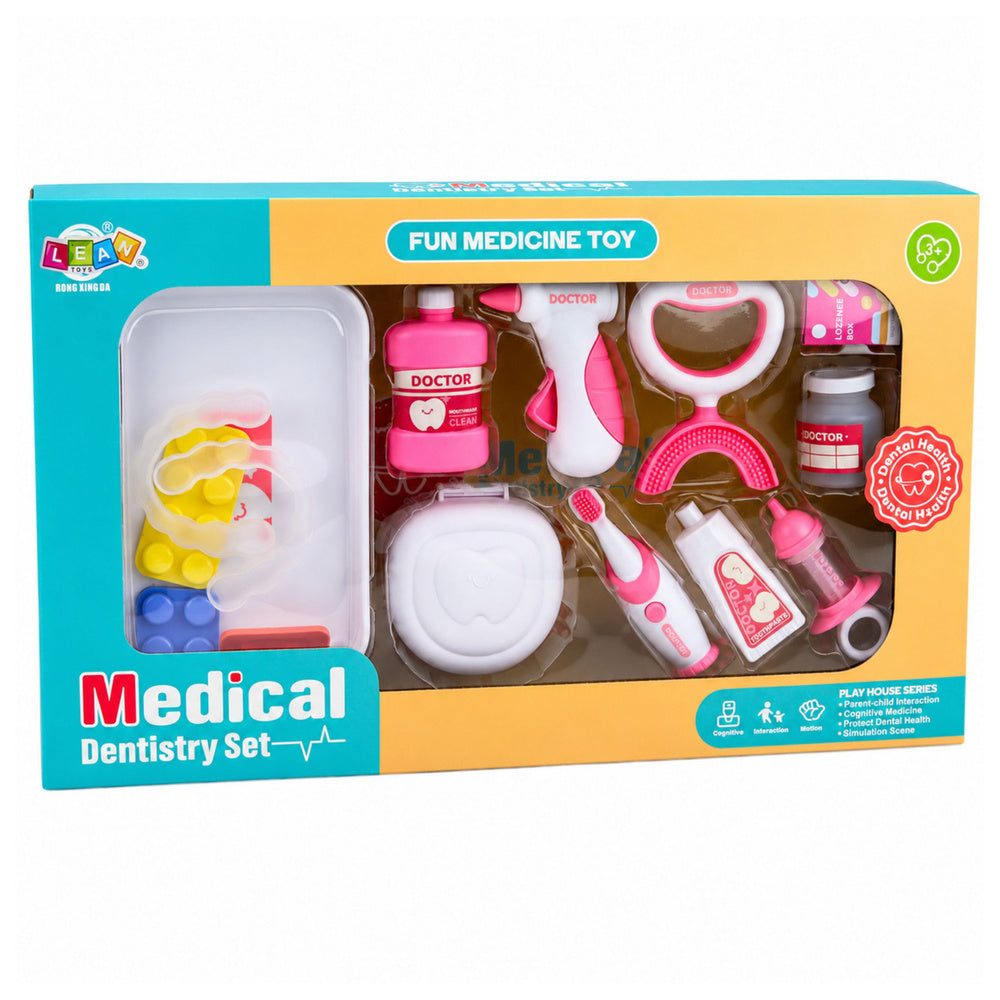 Zestaw Małego Dentysty Stomatologa Szczoteczka z Wibracjami Różowy 15 el.