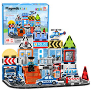 Magnetic Construction Blocks Police Base Vehicles Policeman 44 pcs.