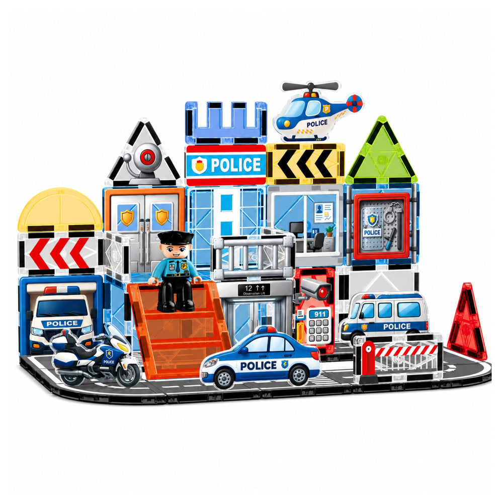 Magnetic Construction Blocks Police Base Vehicles Policeman 44 pcs.
