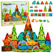 Magnetic Construction Blocks Dinosaurs Volcano Colorful 43 pcs.