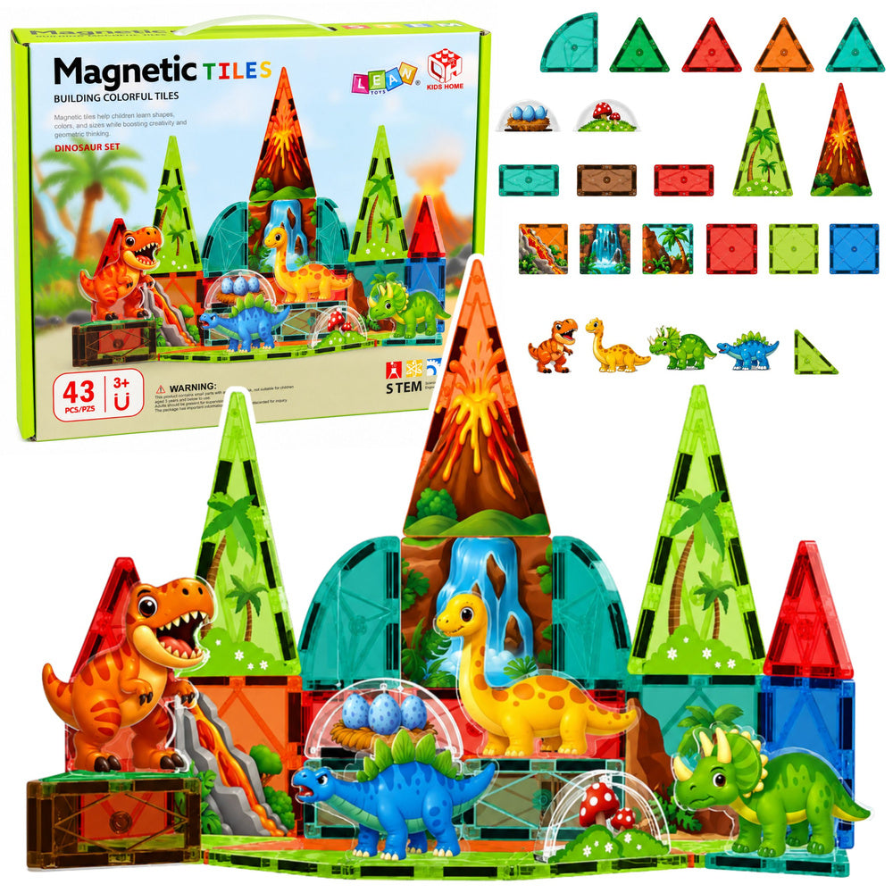 Magnetic Construction Blocks Dinosaurs Volcano Colorful 43 pcs.