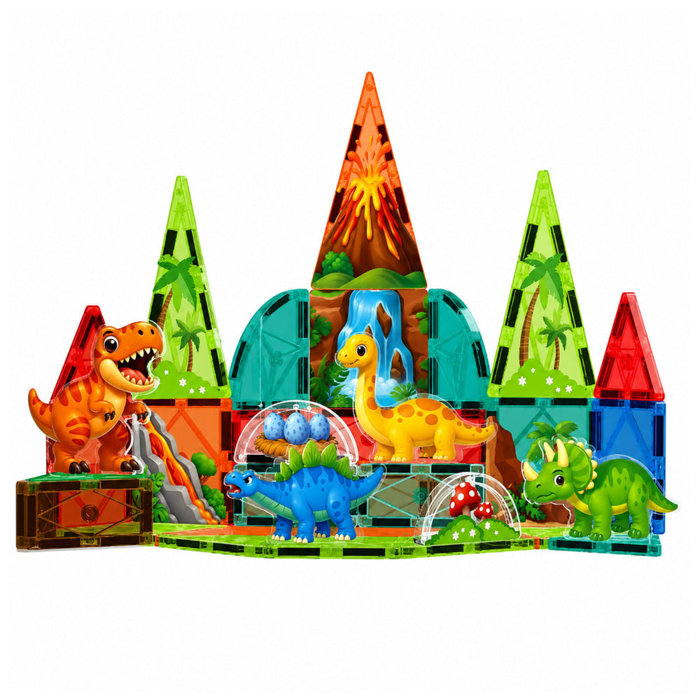 Magnetic Construction Blocks Dinosaurs Volcano Colorful 43 pcs.