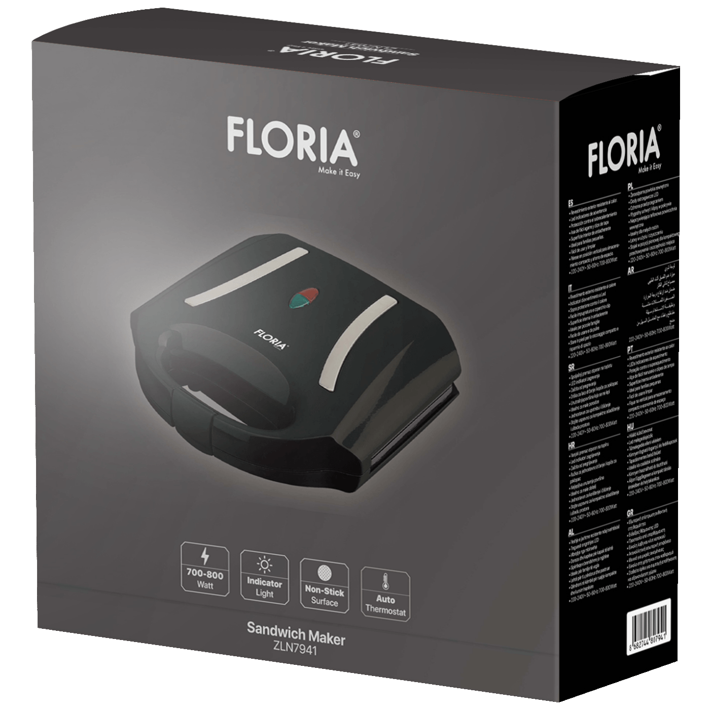 Floria Sendvič Toster, LED indikator, 800 W, crna - ZLN7941