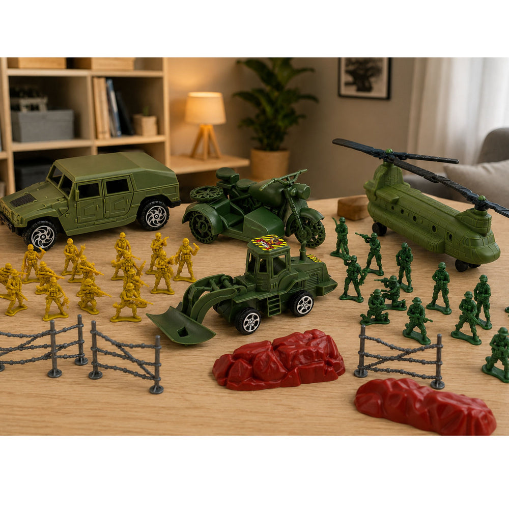Military Set Soldiers Helicopter Vehicles Base 58 pcs.