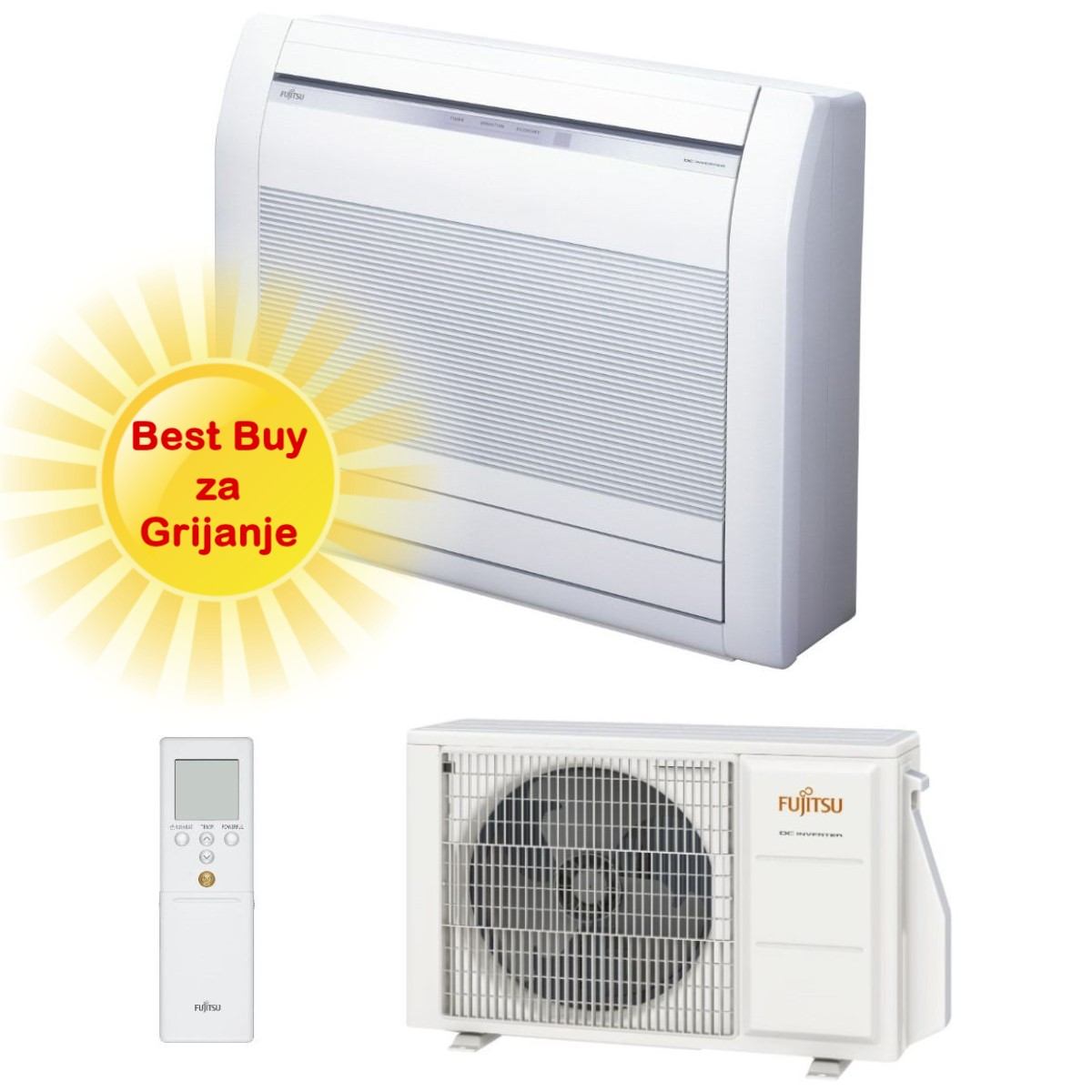 FUJITSU KLIMA UREĐAJ 2,5kW AGEG09KVCA/AOEG09KVCA - Podna/parapetna, za 30m2, A++ energetska klasa