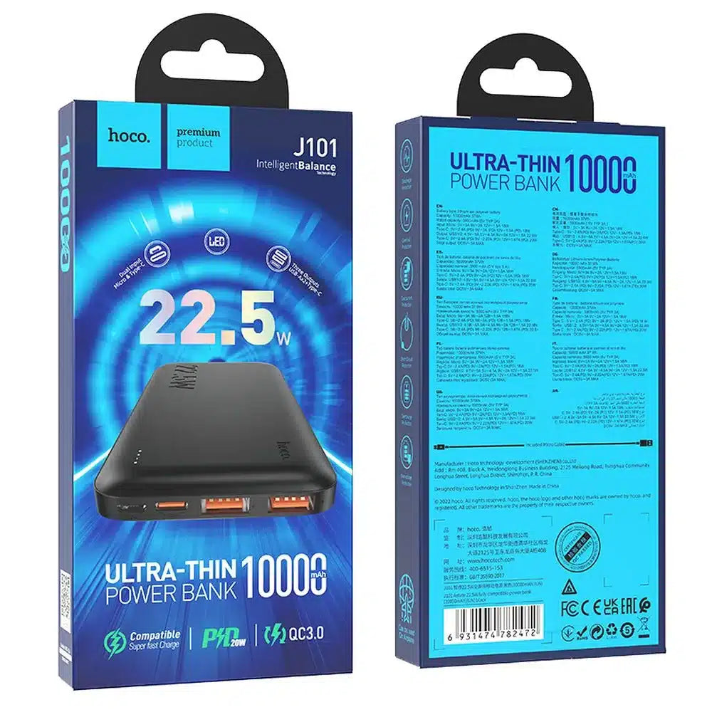 HOCO power bank 10000mAh PD QC 3A 22.5W J101 črn