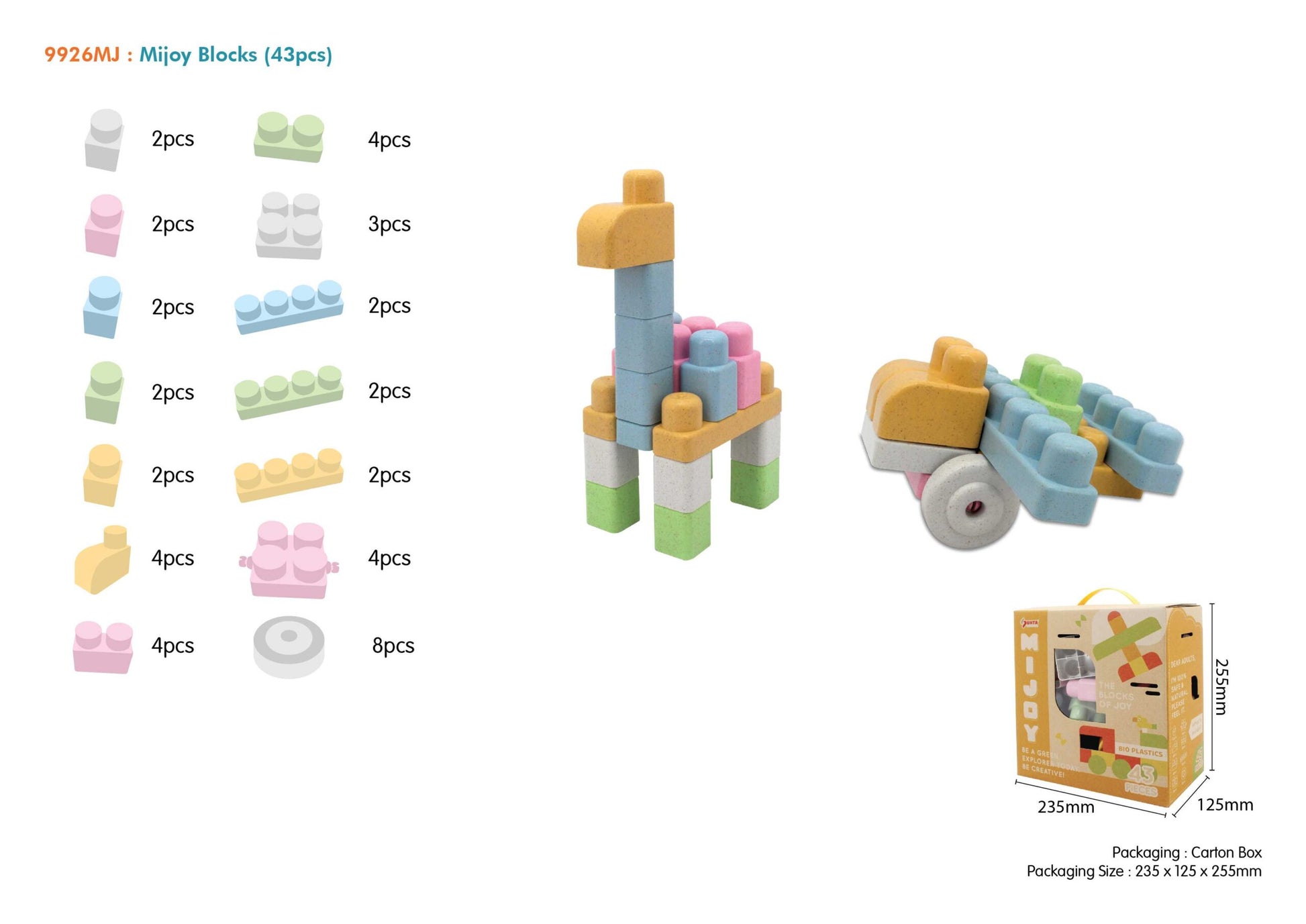 Kockice za slaganje za bebe u pastelnim bojama - 43 elementa
