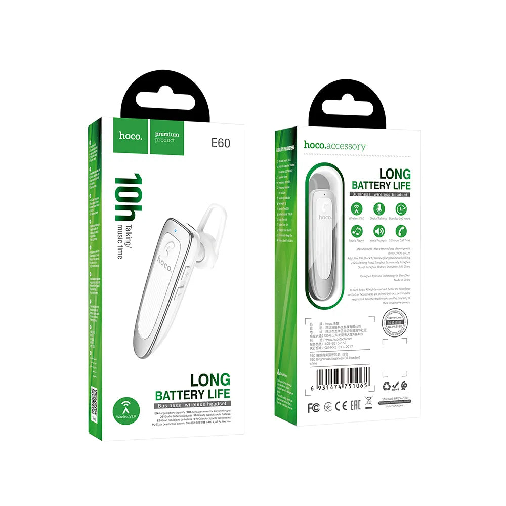 Bela brezžična slušalka HOCO E60 Bluetooth