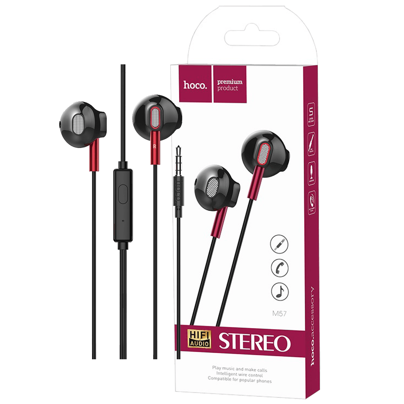 hoco. Slušalice sa mikrofonom, 3.5 mm,dužina kabela 1.2 met,bijela - M55 Memory sound White