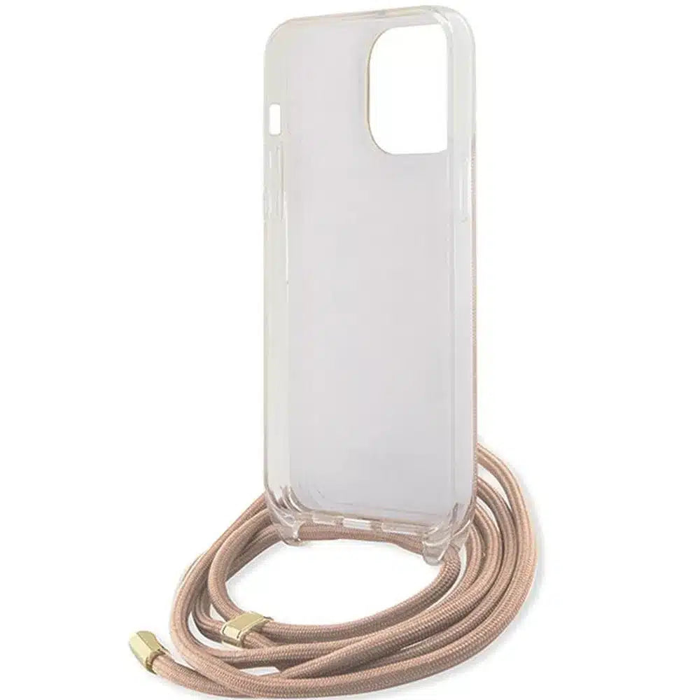 Originalna trda torbica GUESS GUHCP15XHC4SEP za iPhone 15 Pro Max (naramnica 4G tisk / roza)