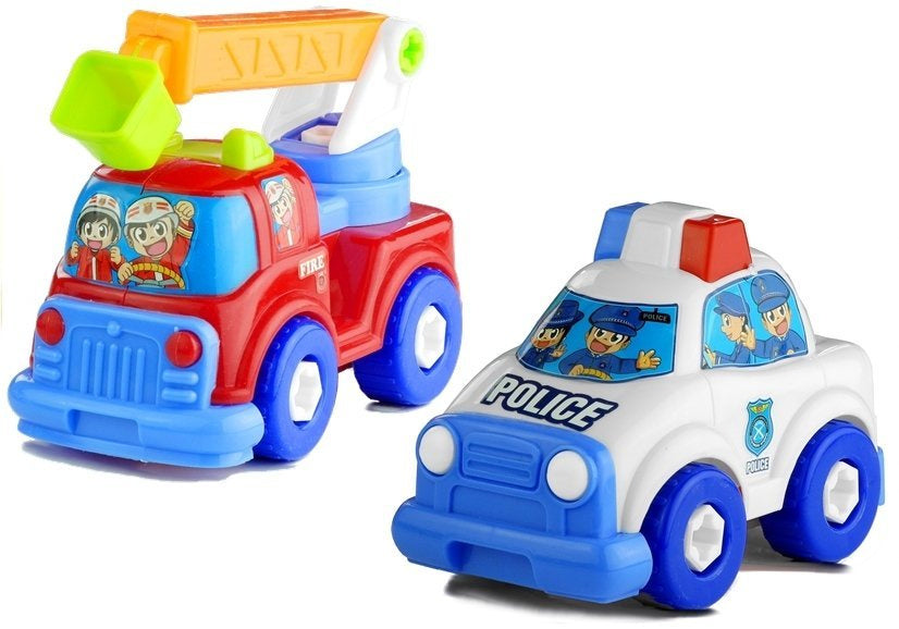 Set vozila za igru sa tegljačem i vatrogasnim i policijskim vozilom  - šareni