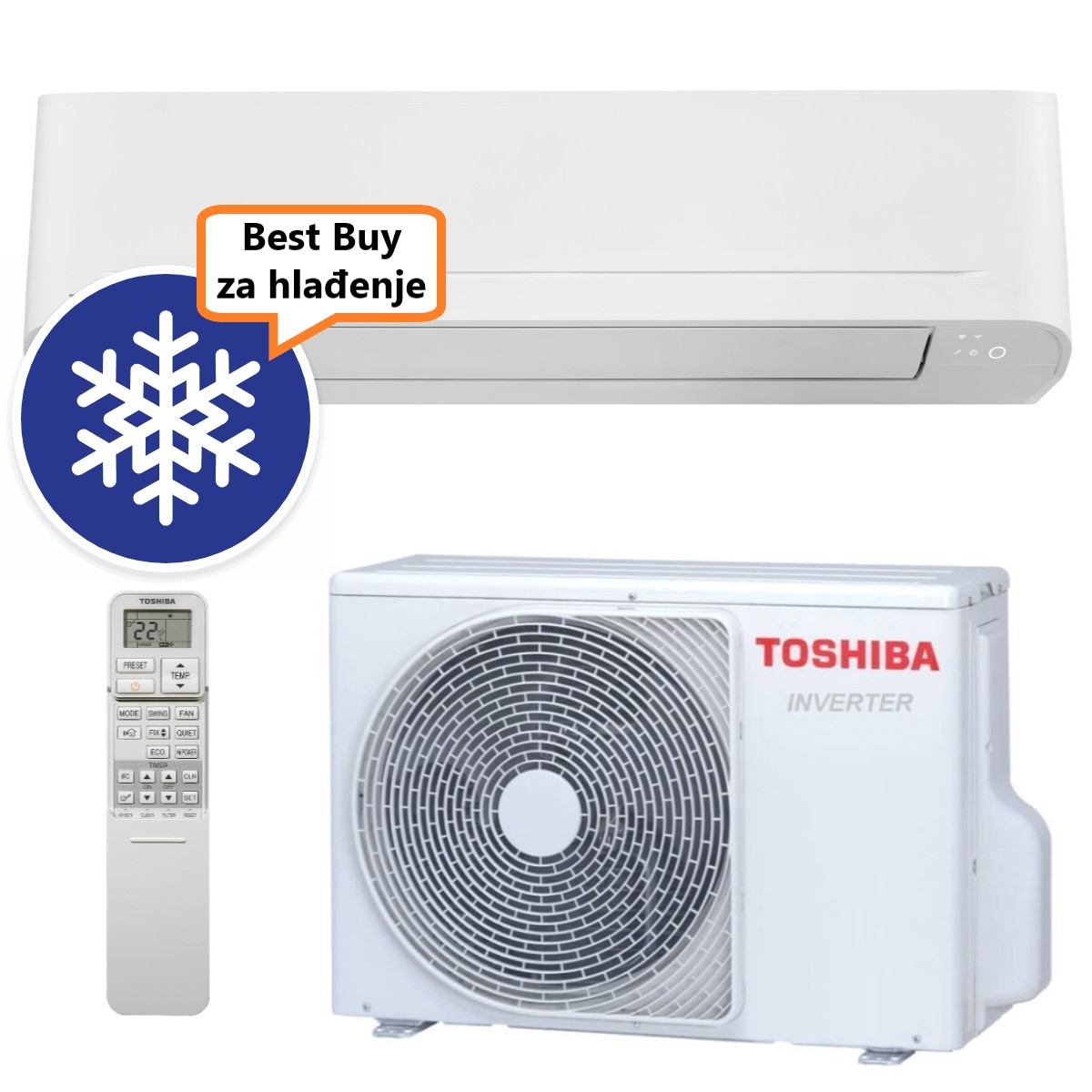 TOSHIBA KLIMA UREĐAJ 5,0kW RAS-B24E2KVG-E/RAS-24E2AVG-E - Seiya, do 50m2, A++, R32