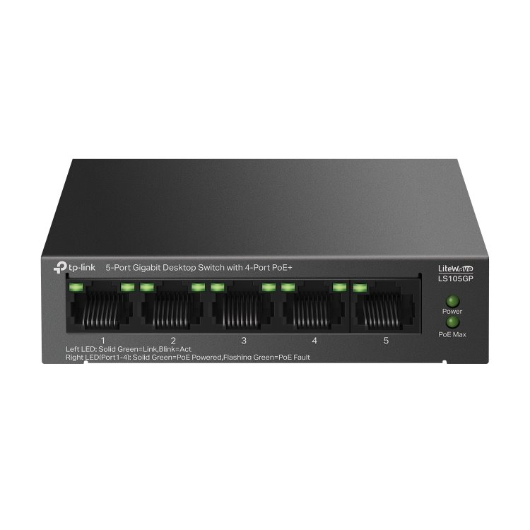 TP-Link LiteWave LS105GP mrežni prekidač Neupravljano Gigabit Ethernet (10/100/1000) Podrška za napajanje putem Etherneta (PoE) Crno