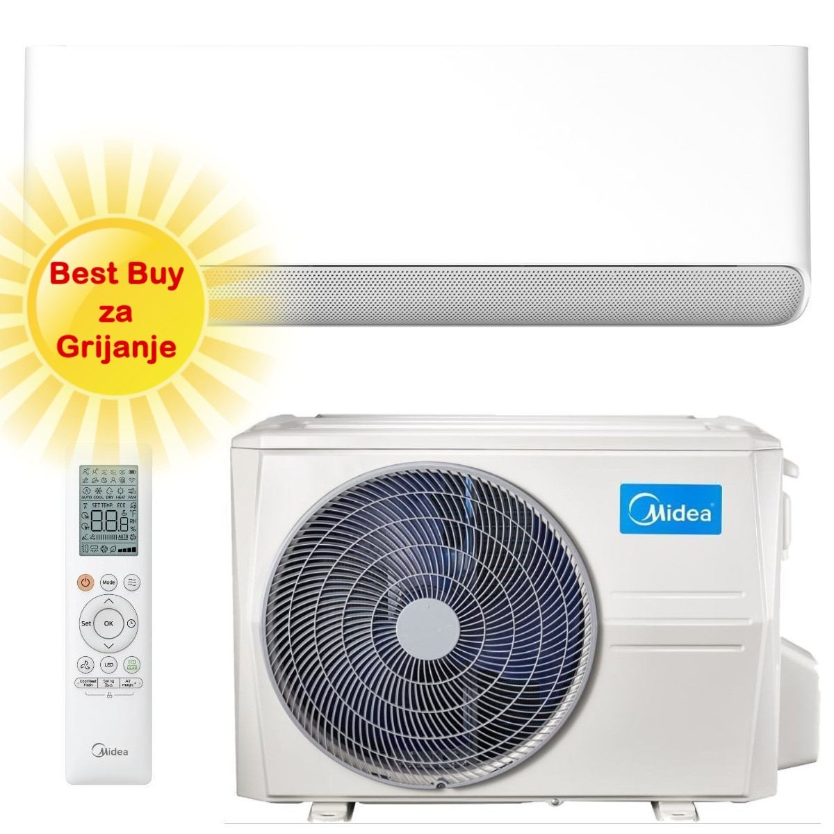 MIDEA KLIMA UREĐAJ 5,3kW CB1-18HRFN8-I/CB1-18HFNX-O Breezeless E, za prostor do 50m2, A++ energetska klasa
