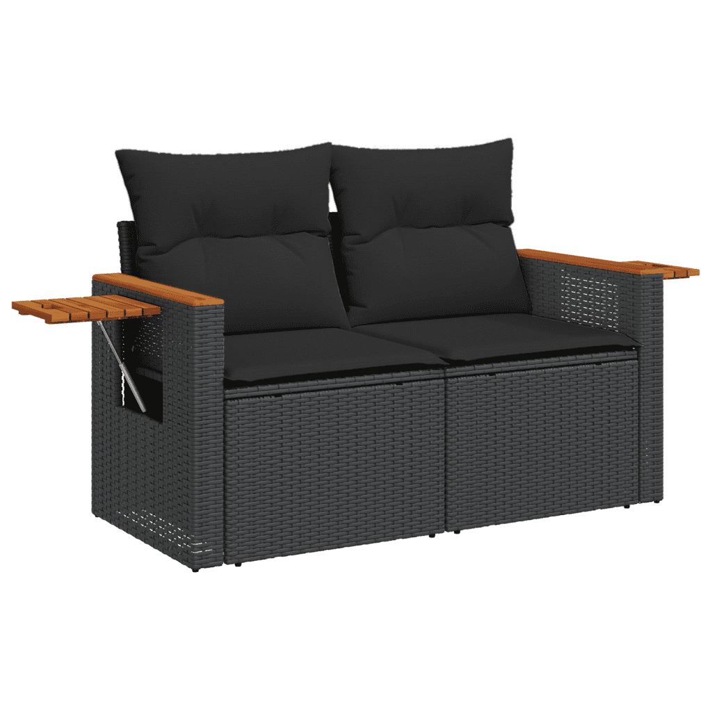6-dijelni set vrtnih sofa s jastucima crni od poliratana Crna 61.5 x 62 x 69 cm