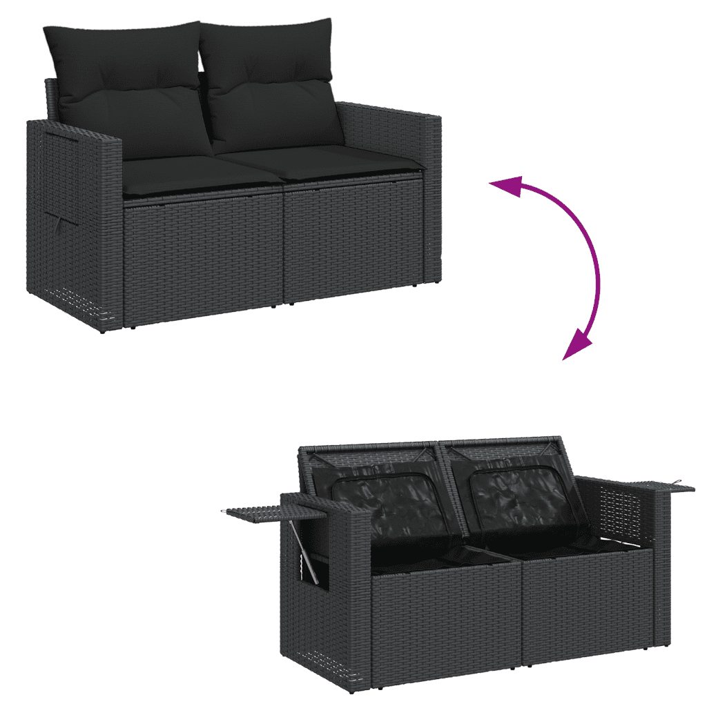 7-dijelni set vrtnih sofa od poliratana s jastucima crni Crna 65.5 x 62 x 69 cm