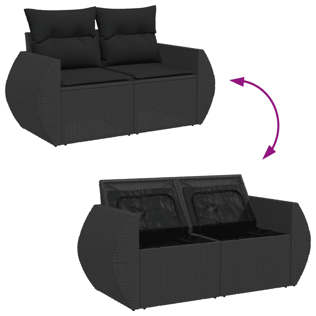 6-dijelni set vrtnih sofa s jastucima crni od poliratana Crna 71 x 62 x 69 cm