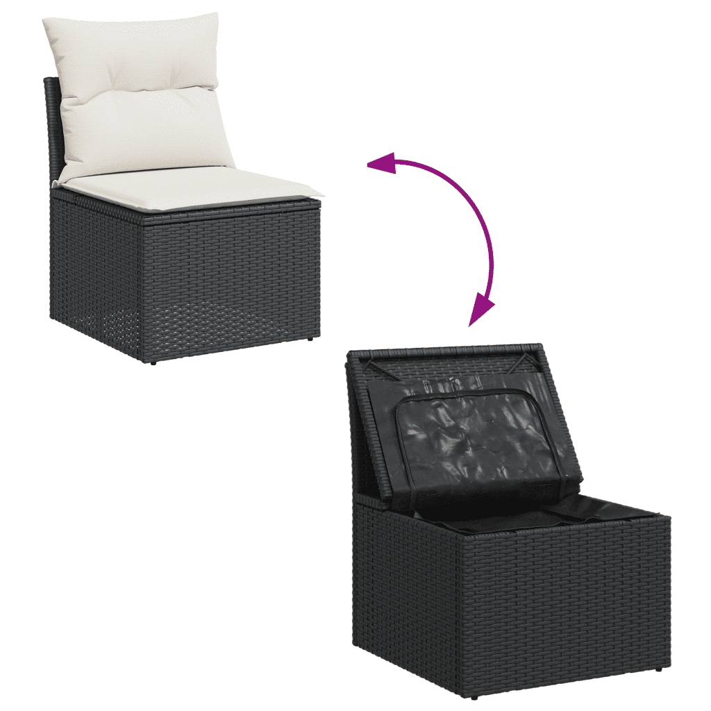 9-dijelni set vrtnih sofa s jastucima crni od poliratana Crna