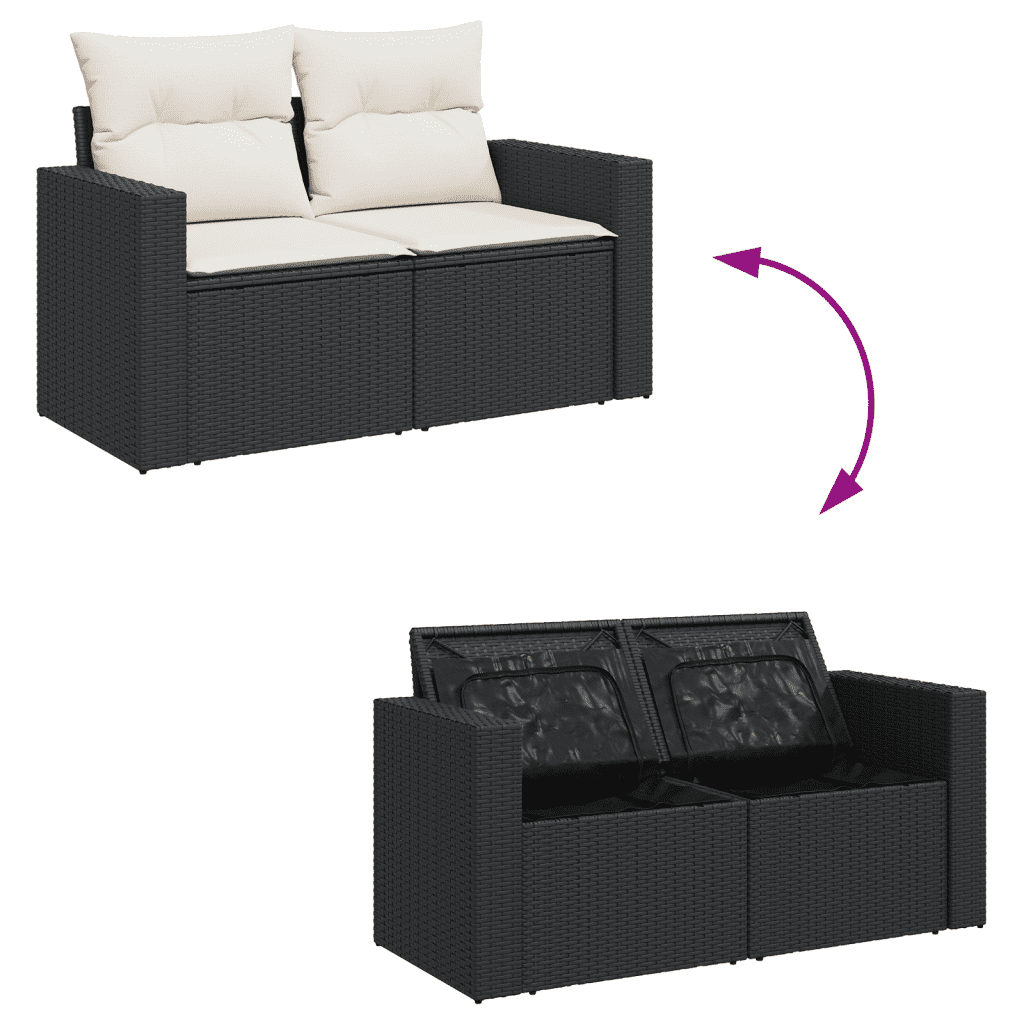 10-dijelni set vrtnih sofa s jastucima crni od poliratana Crna 65.5 x 62 x 69 cm