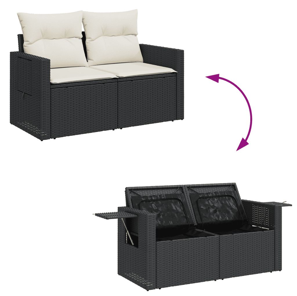 7-dijelni set vrtnih sofa od poliratana s jastucima crni Crna