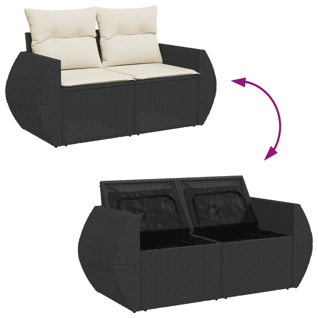 6-dijelni set vrtnih sofa s jastucima crni od poliratana Crna 71 x 62 x 69 cm