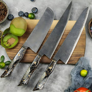 Set damaškovih kuhinjskih noževa KU-37428 – Crna / Zlatna KP37428