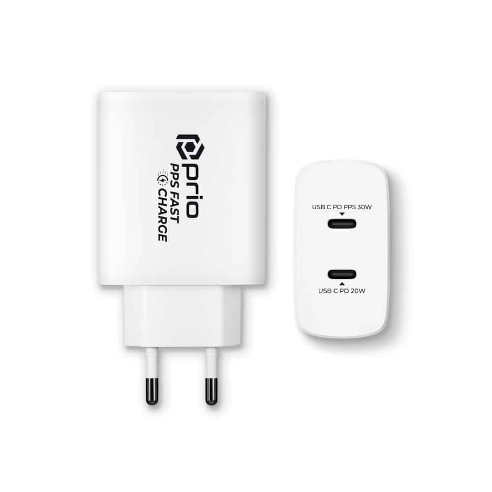 Prio 50W stenski polnilec za hitro polnjenje 30W PD PPS (USB C) + 20W PD (USB C) bel