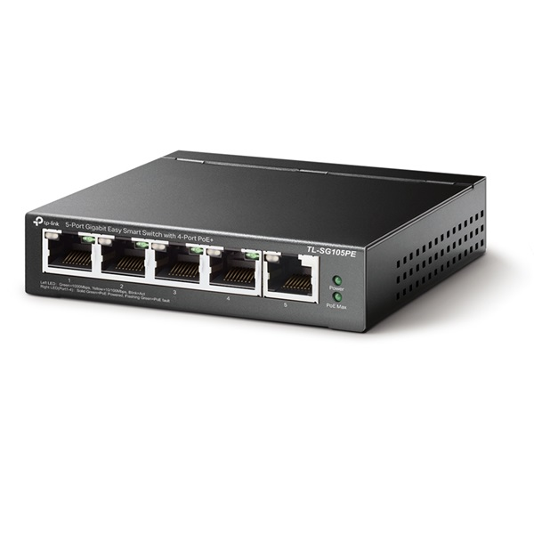 TP-Link TL-SG105PE mrežni prekidač Upravljano L2 Gigabit Ethernet (10/100/1000) Podrška za napajanje putem Etherneta (PoE) Crno